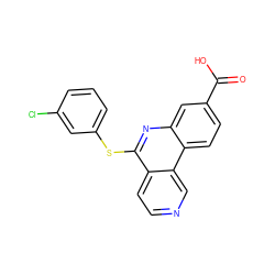 O=C(O)c1ccc2c(c1)nc(Sc1cccc(Cl)c1)c1ccncc12 ZINC000073240665