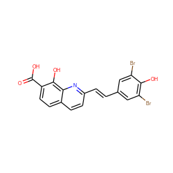 O=C(O)c1ccc2ccc(/C=C/c3cc(Br)c(O)c(Br)c3)nc2c1O ZINC000013807840