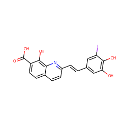 O=C(O)c1ccc2ccc(/C=C/c3cc(O)c(O)c(I)c3)nc2c1O ZINC000013807842