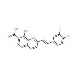 O=C(O)c1ccc2ccc(/C=C/c3ccc(F)c(F)c3)nc2c1O ZINC000027523410