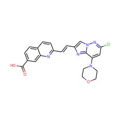 O=C(O)c1ccc2ccc(/C=C/c3cn4nc(Cl)cc(N5CCOCC5)c4n3)nc2c1 ZINC001772647760