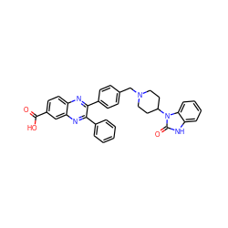 O=C(O)c1ccc2nc(-c3ccc(CN4CCC(n5c(=O)[nH]c6ccccc65)CC4)cc3)c(-c3ccccc3)nc2c1 ZINC000003925810