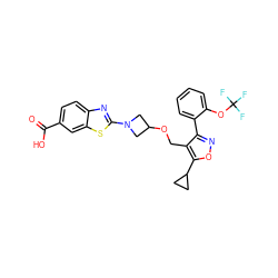 O=C(O)c1ccc2nc(N3CC(OCc4c(-c5ccccc5OC(F)(F)F)noc4C4CC4)C3)sc2c1 ZINC001772573965