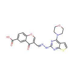 O=C(O)c1ccc2occ(/C=N/Nc3nc(N4CCOCC4)c4ccsc4n3)c(=O)c2c1 ZINC000299869372