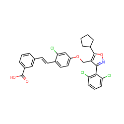 O=C(O)c1cccc(/C=C/c2ccc(OCc3c(-c4c(Cl)cccc4Cl)noc3C3CCCC3)cc2Cl)c1 ZINC000044404665