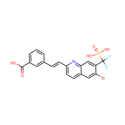 O=C(O)c1cccc(/C=C/c2ccc3cc(Br)c(C(F)(F)P(=O)(O)O)cc3n2)c1 ZINC000029047908