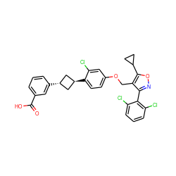 O=C(O)c1cccc([C@H]2C[C@H](c3ccc(OCc4c(-c5c(Cl)cccc5Cl)noc4C4CC4)cc3Cl)C2)c1 ZINC000653864010