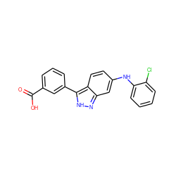 O=C(O)c1cccc(-c2[nH]nc3cc(Nc4ccccc4Cl)ccc23)c1 ZINC000028528159