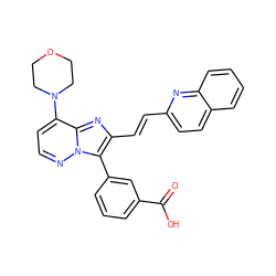 O=C(O)c1cccc(-c2c(/C=C/c3ccc4ccccc4n3)nc3c(N4CCOCC4)ccnn23)c1 ZINC001772597927