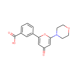 O=C(O)c1cccc(-c2cc(=O)cc(N3CCOCC3)o2)c1 ZINC000169355118