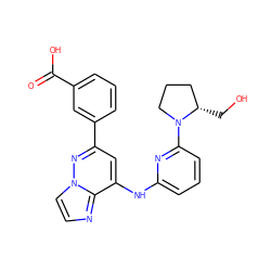 O=C(O)c1cccc(-c2cc(Nc3cccc(N4CCC[C@@H]4CO)n3)c3nccn3n2)c1 ZINC000207354527