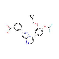 O=C(O)c1cccc(-c2cc3nccc(-c4ccc(OC(F)F)c(OCC5CC5)c4)n3n2)c1 ZINC000045367204