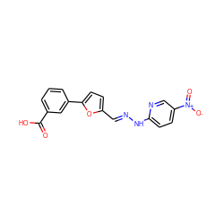 O=C(O)c1cccc(-c2ccc(/C=N/Nc3ccc([N+](=O)[O-])cn3)o2)c1 ZINC000013800425