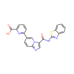 O=C(O)c1cccc(-c2ccc3ncc(C(=O)Nc4nc5ccccc5s4)n3c2)n1 ZINC000169349187