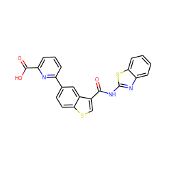 O=C(O)c1cccc(-c2ccc3scc(C(=O)Nc4nc5ccccc5s4)c3c2)n1 ZINC000169349188