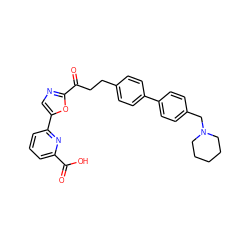 O=C(O)c1cccc(-c2cnc(C(=O)CCc3ccc(-c4ccc(CN5CCCCC5)cc4)cc3)o2)n1 ZINC000029136037