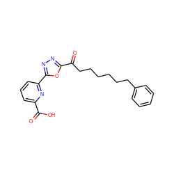 O=C(O)c1cccc(-c2nnc(C(=O)CCCCCCc3ccccc3)o2)n1 ZINC000040393137