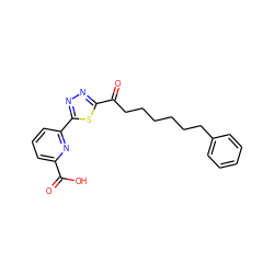 O=C(O)c1cccc(-c2nnc(C(=O)CCCCCCc3ccccc3)s2)n1 ZINC000040834938