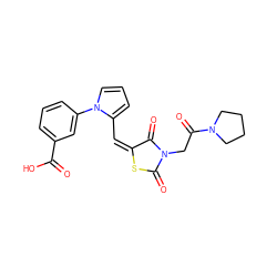 O=C(O)c1cccc(-n2cccc2/C=C2/SC(=O)N(CC(=O)N3CCCC3)C2=O)c1 ZINC000013565842