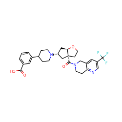 O=C(O)c1cccc(C2CCN([C@@H]3C[C@H]4OCC[C@@]4(C(=O)N4CCc5ncc(C(F)(F)F)cc5C4)C3)CC2)c1 ZINC000169334919