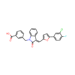 O=C(O)c1cccc(CN2C(=O)/C(=C/c3ccc(-c4ccc(F)c(Cl)c4)o3)c3ccccc32)c1 ZINC000096270370