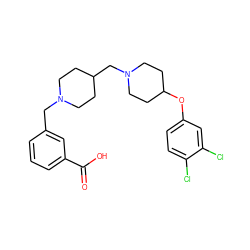 O=C(O)c1cccc(CN2CCC(CN3CCC(Oc4ccc(Cl)c(Cl)c4)CC3)CC2)c1 ZINC000095577320