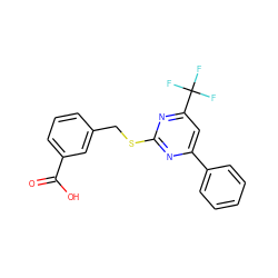 O=C(O)c1cccc(CSc2nc(-c3ccccc3)cc(C(F)(F)F)n2)c1 ZINC000002422909