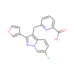 O=C(O)c1cccc(Cc2c(-c3ccoc3)nn3cc(Cl)ccc23)n1 ZINC001772632221