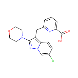 O=C(O)c1cccc(Cc2c(N3CCOCC3)nn3cc(Cl)ccc23)n1 ZINC000216342538