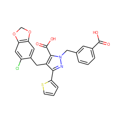 O=C(O)c1cccc(Cn2nc(-c3cccs3)c(Cc3cc4c(cc3Cl)OCO4)c2C(=O)O)c1 ZINC000026576603