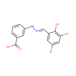 O=C(O)c1cccc(N/N=C/c2cc(Br)cc(Br)c2O)c1 ZINC000008690899