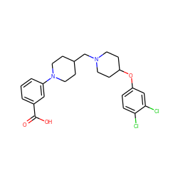 O=C(O)c1cccc(N2CCC(CN3CCC(Oc4ccc(Cl)c(Cl)c4)CC3)CC2)c1 ZINC000095573716