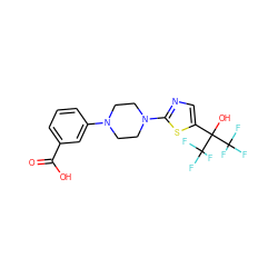 O=C(O)c1cccc(N2CCN(c3ncc(C(O)(C(F)(F)F)C(F)(F)F)s3)CC2)c1 ZINC000064540444