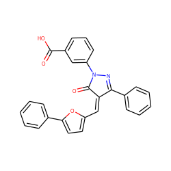 O=C(O)c1cccc(N2N=C(c3ccccc3)/C(=C/c3ccc(-c4ccccc4)o3)C2=O)c1 ZINC000653821096