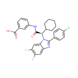 O=C(O)c1cccc(NC(=O)[C@@H](C2CCCCC2)n2c(-c3ccc(Cl)cc3)nc3cc(F)c(F)cc32)c1 ZINC000066079143