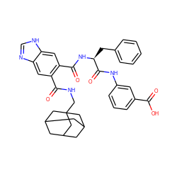 O=C(O)c1cccc(NC(=O)[C@H](Cc2ccccc2)NC(=O)c2cc3[nH]cnc3cc2C(=O)NCC23CC4CC(CC(C4)C2)C3)c1 ZINC000028526210