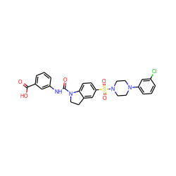 O=C(O)c1cccc(NC(=O)N2CCc3cc(S(=O)(=O)N4CCN(c5cccc(Cl)c5)CC4)ccc32)c1 ZINC000118526940