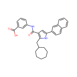 O=C(O)c1cccc(NC(=O)c2cc(-c3ccc4ccccc4c3)[nH]c2CC2CCCCCC2)c1 ZINC000013674665