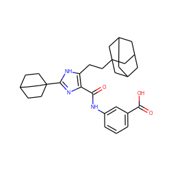 O=C(O)c1cccc(NC(=O)c2nc(C34CCC(CC3)CC4)[nH]c2CCC23CC4CC(CC(C4)C2)C3)c1 ZINC000013674742