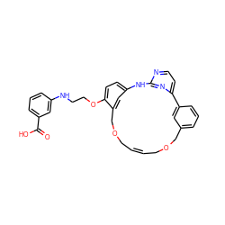 O=C(O)c1cccc(NCCOc2ccc3cc2COC/C=C/COCc2cccc(c2)-c2ccnc(n2)N3)c1 ZINC001772571675