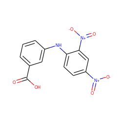 O=C(O)c1cccc(Nc2ccc([N+](=O)[O-])cc2[N+](=O)[O-])c1 ZINC000004115690