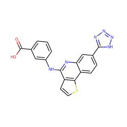 O=C(O)c1cccc(Nc2nc3cc(-c4nnn[nH]4)ccc3c3sccc23)c1 ZINC000117559058