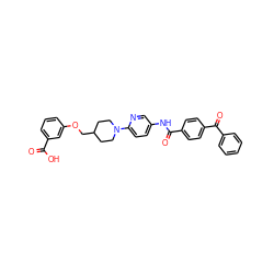 O=C(O)c1cccc(OCC2CCN(c3ccc(NC(=O)c4ccc(C(=O)c5ccccc5)cc4)cn3)CC2)c1 ZINC000095590721