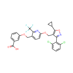 O=C(O)c1cccc(OCc2ccc(OCc3c(-c4c(Cl)cccc4Cl)noc3C3CC3)nc2C(F)(F)F)c1 ZINC000058563831