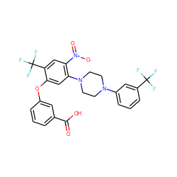 O=C(O)c1cccc(Oc2cc(N3CCN(c4cccc(C(F)(F)F)c4)CC3)c([N+](=O)[O-])cc2C(F)(F)F)c1 ZINC000027870337