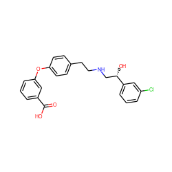 O=C(O)c1cccc(Oc2ccc(CCNC[C@H](O)c3cccc(Cl)c3)cc2)c1 ZINC000029132631