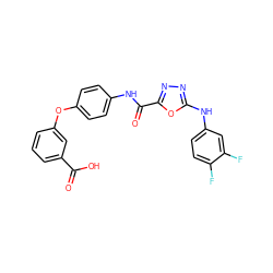 O=C(O)c1cccc(Oc2ccc(NC(=O)c3nnc(Nc4ccc(F)c(F)c4)o3)cc2)c1 ZINC000103298682