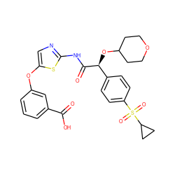 O=C(O)c1cccc(Oc2cnc(NC(=O)[C@@H](OC3CCOCC3)c3ccc(S(=O)(=O)C4CC4)cc3)s2)c1 ZINC000113270840