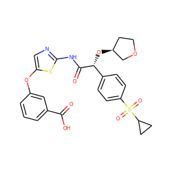 O=C(O)c1cccc(Oc2cnc(NC(=O)[C@H](O[C@H]3CCOC3)c3ccc(S(=O)(=O)C4CC4)cc3)s2)c1 ZINC000220908467