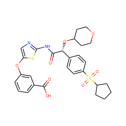 O=C(O)c1cccc(Oc2cnc(NC(=O)[C@H](OC3CCOCC3)c3ccc(S(=O)(=O)C4CCCC4)cc3)s2)c1 ZINC000220902255